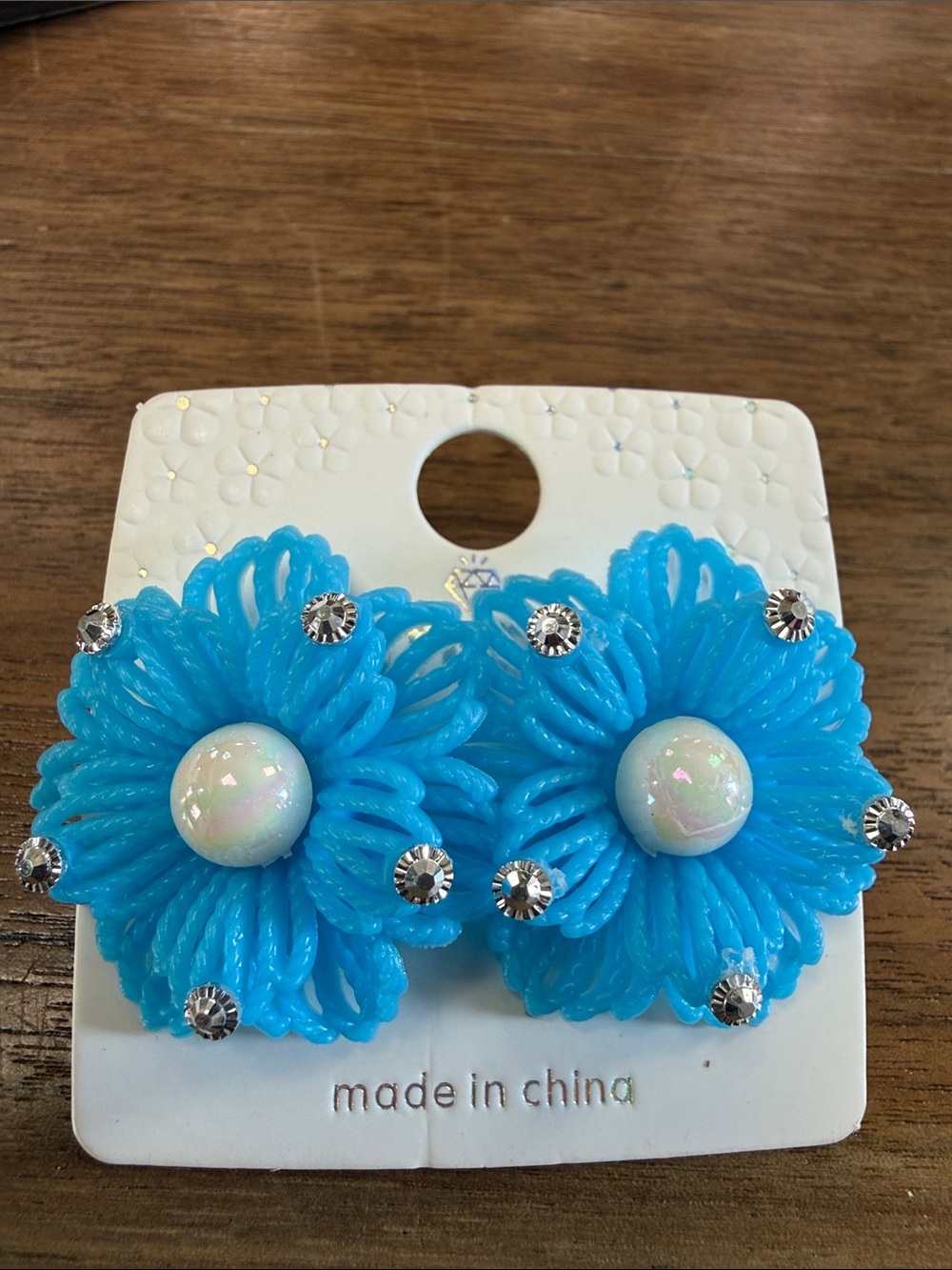 Turquoise Floral Hair Clips with Opalescent Centers